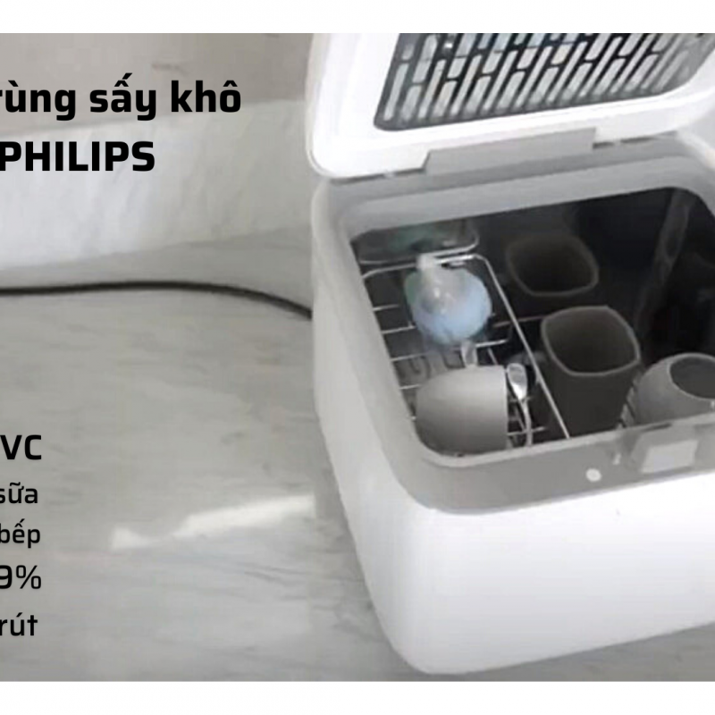Máy tiệt trùng sấy khô bình sữa chất lượng cao bằng công nghệ UVC Philips 10L TC VN – 8719514326415 khử 99% vi khuẩn - An toàn cho Mẹ và Bé