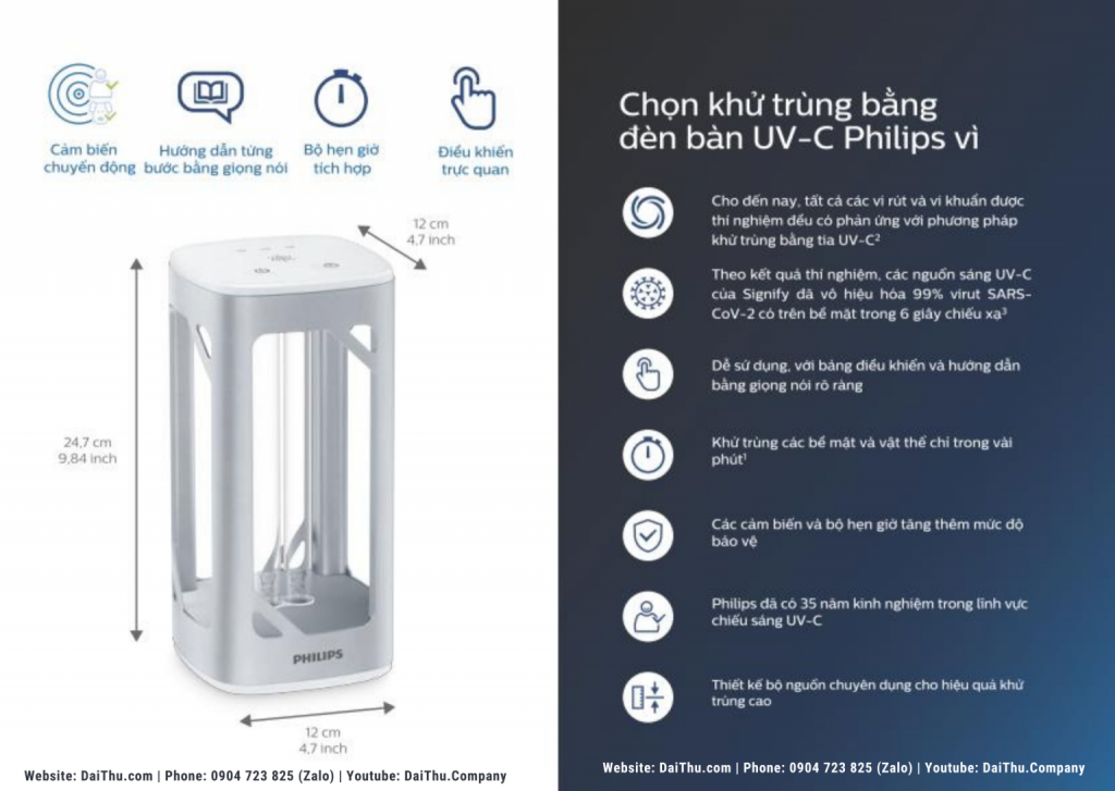 Vì sao nên chọn đèn bàn khử khuẩn Philips tia cực tím UVC 24W
