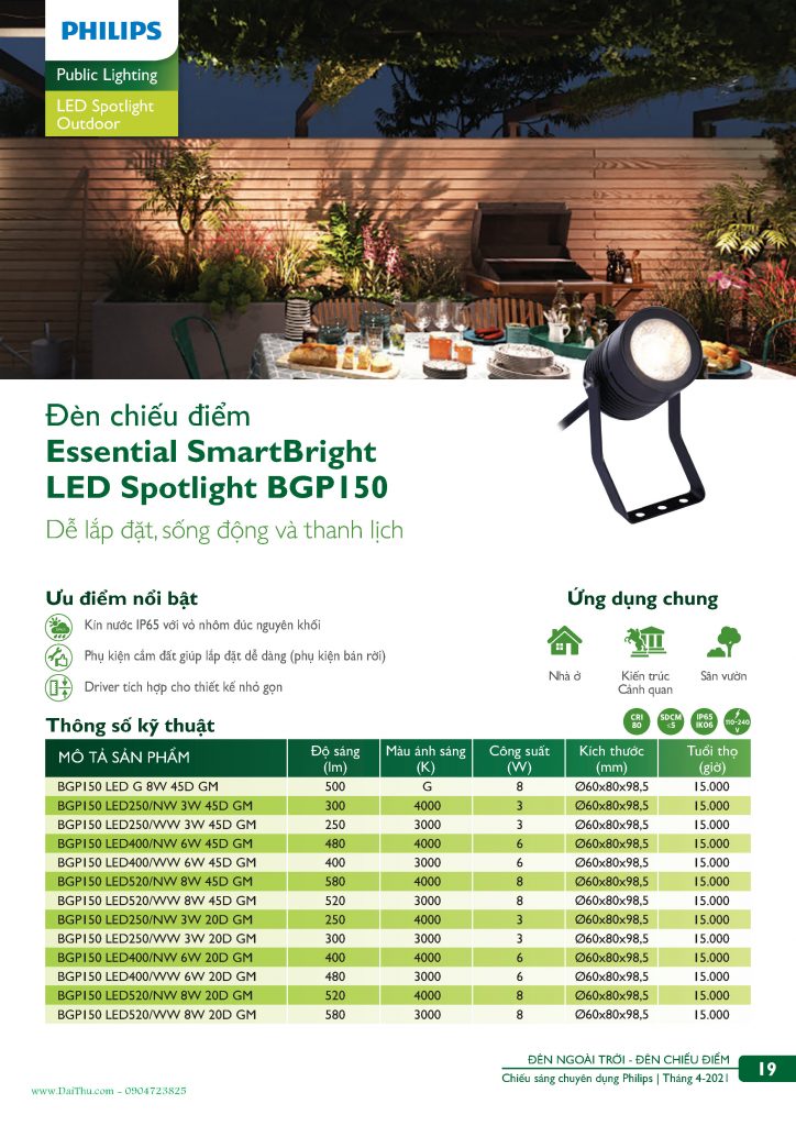 Catalogue-Den-LED-Philips-DaiThuCom-2021-Den-Chieu-Diem-Ngoai-Troi-Led-Spot-Light-BGP150-Page19